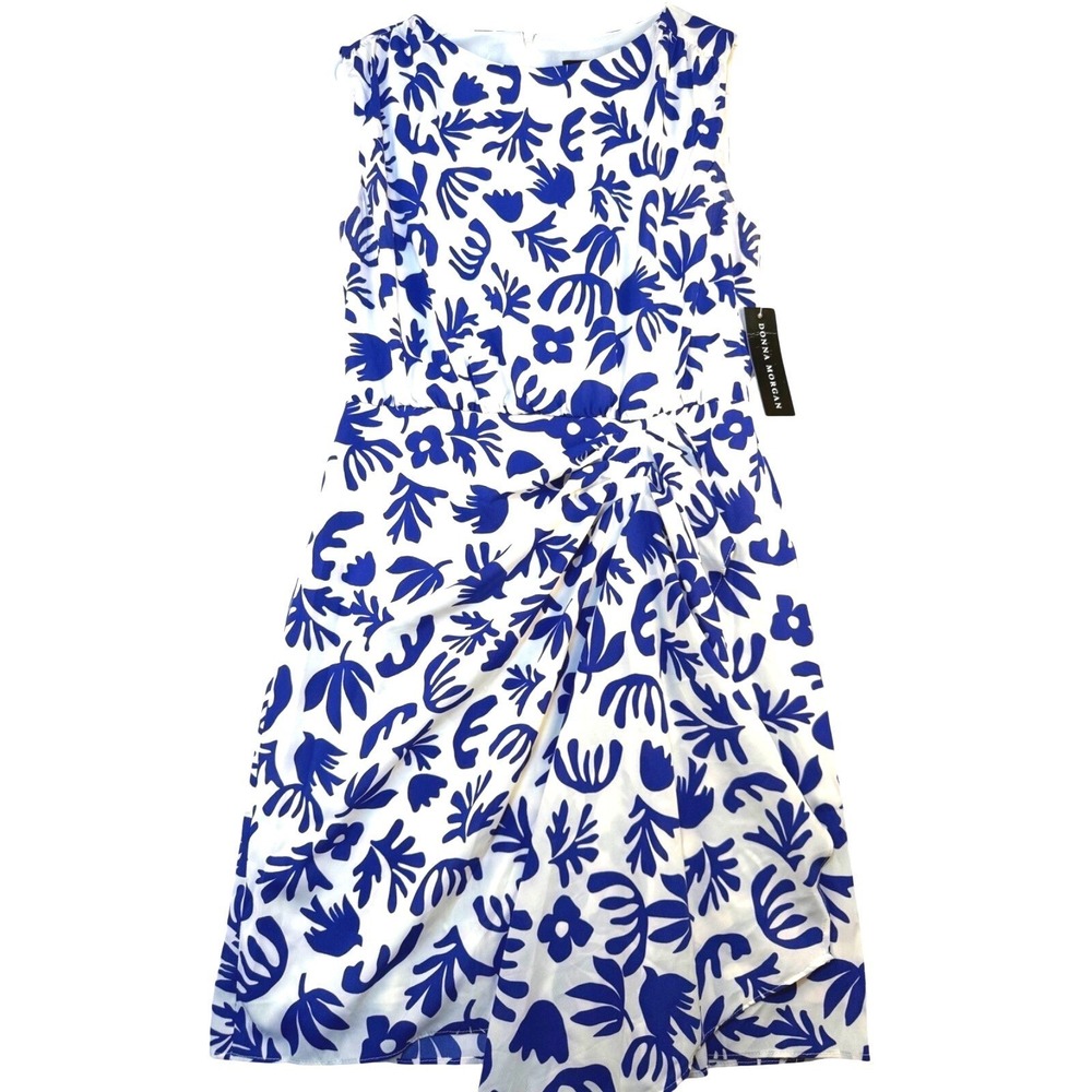 Donna Morgan NWT Floral Sheath Dress Blue White Sleeveless Size 2 Wedding Guest